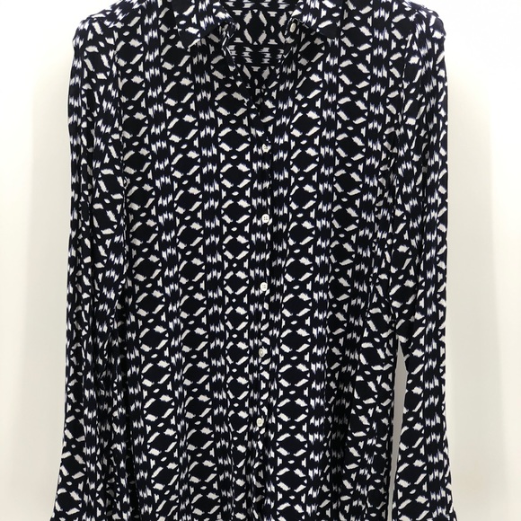 Elliott Lauren Ikat Print Blouse Navy & White Sz 6 - Picture 3 of 13